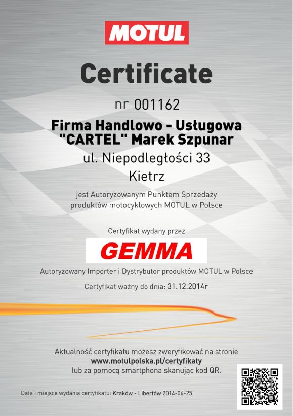Certyfikat Motul